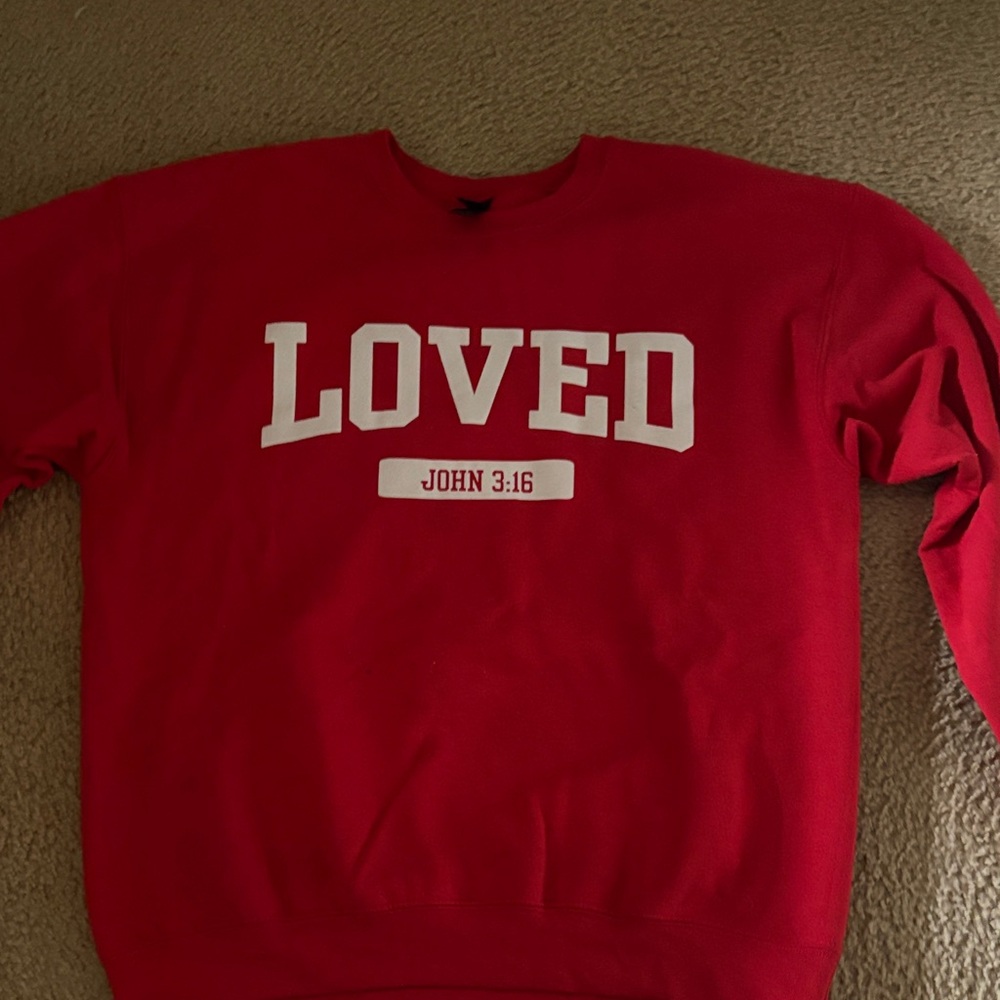 Gildan Red 'Loved' Crew Neck Sweater
